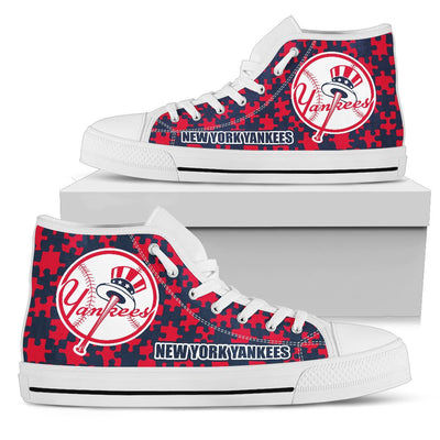 Puzzle Logo With New York Yankees High Top Shoes