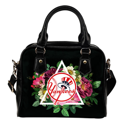 Nice New York Yankees Shoulder Handbags Floral Rose Valentine Logo