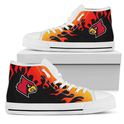 Fire Burning Fierce Strong Logo Louisville Cardinals High Top Shoes