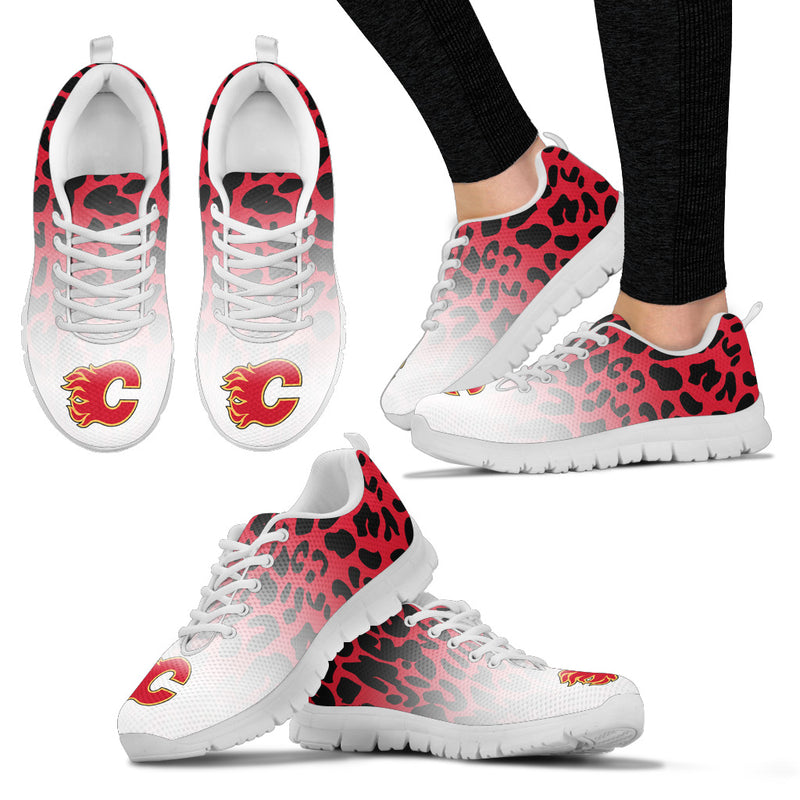 Custom Printed Calgary Flames Sneakers Leopard Pattern Awesome