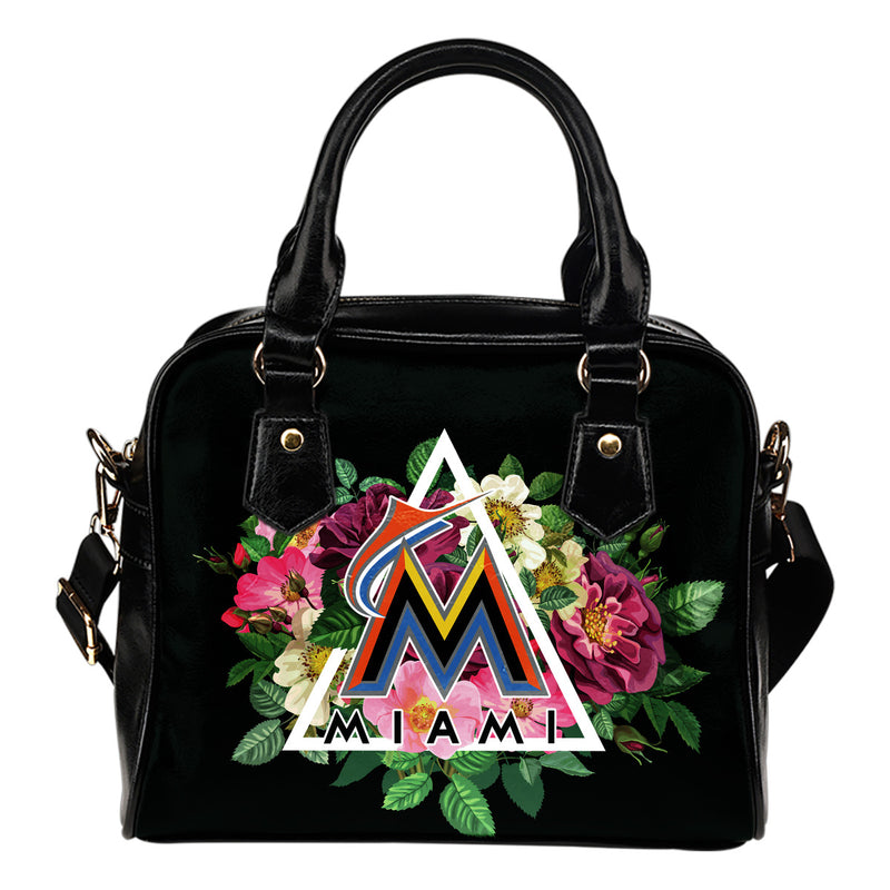 Gorgeous Miami Marlins Shoulder Handbags Floral Rose Valentine Logo