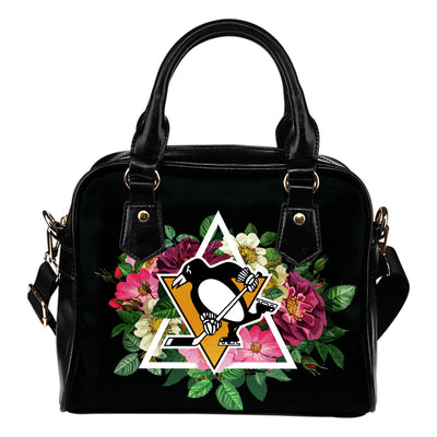 Floral Rose Valentine Logo Pittsburgh Penguins Shoulder Handbags