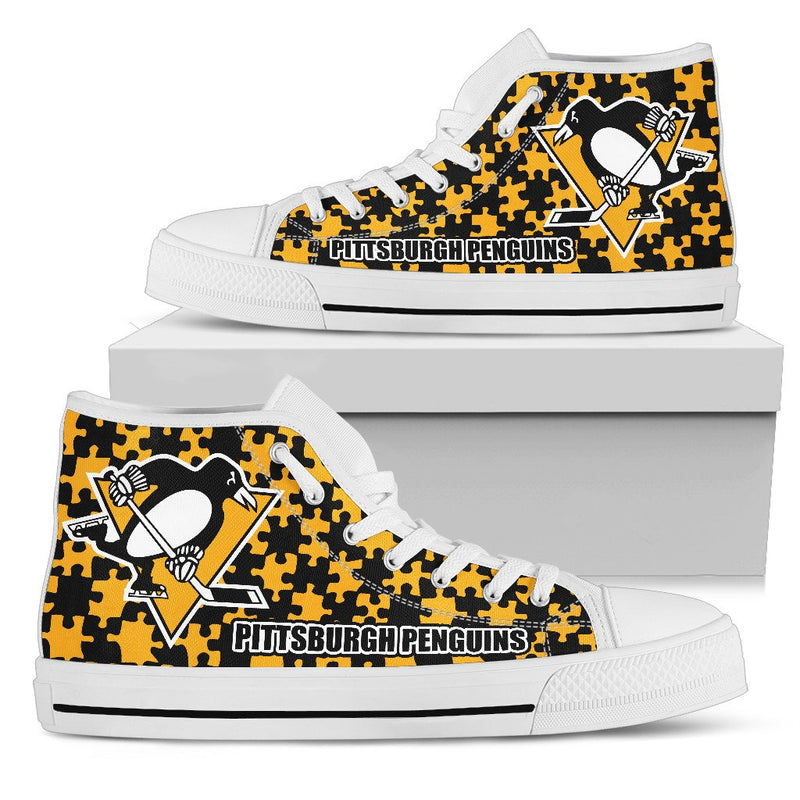 Puzzle Logo With Pittsburgh Penguins High Top Shoes