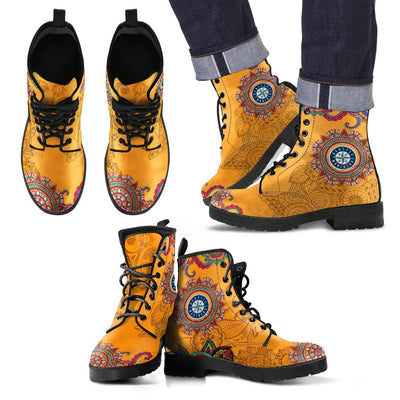 Golden Peace Hand Crafted Logo Seattle Mariners Leather Boots