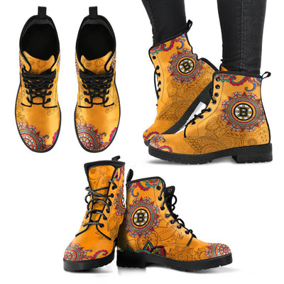 Golden Peace Hand Crafted Logo Boston Bruins Leather Boots