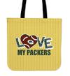 Love My Green Bay Packers Vertical Stripes Pattern Tote Bags