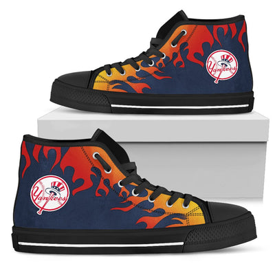 Fire Burning Fierce Strong Logo New York Yankees High Top Shoes