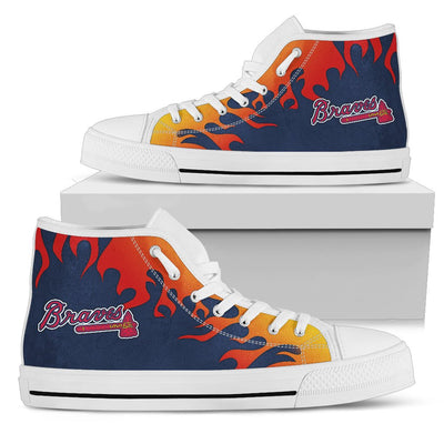 Fire Burning Fierce Strong Logo Atlanta Braves High Top Shoes