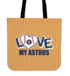 Love My Houston Astros Vertical Stripes Pattern Tote Bags