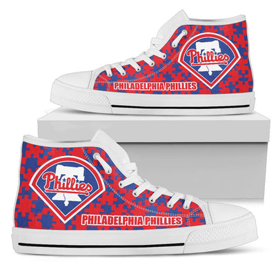 Puzzle Logo With Philadelphia Phillies High Top Shoes