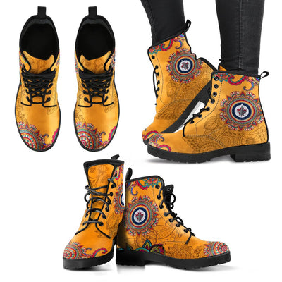 Golden Peace Hand Crafted Logo Winnipeg Jets Leather Boots