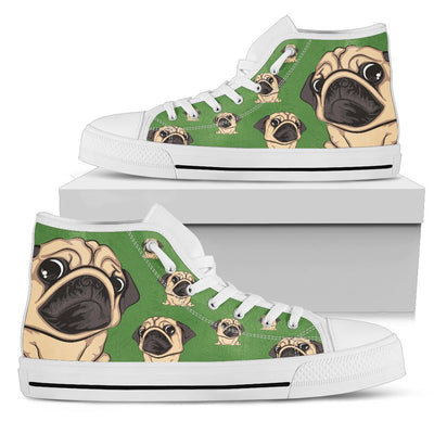 Funny Pug Dog High Top Shoes Pug Face Pattern
