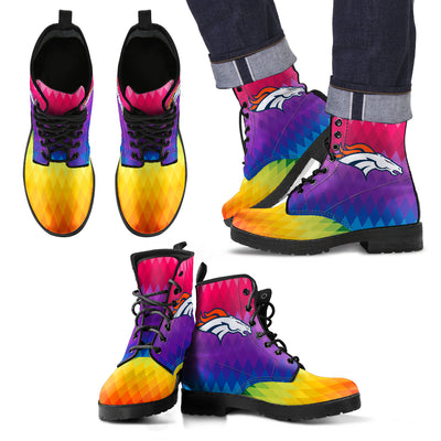 Multicolor Zig Zag Lovely Background Nice Logo Denver Broncos Boots