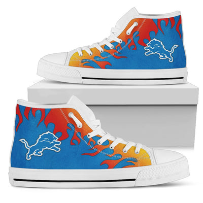 Fire Burning Fierce Strong Logo Detroit Lions High Top Shoes