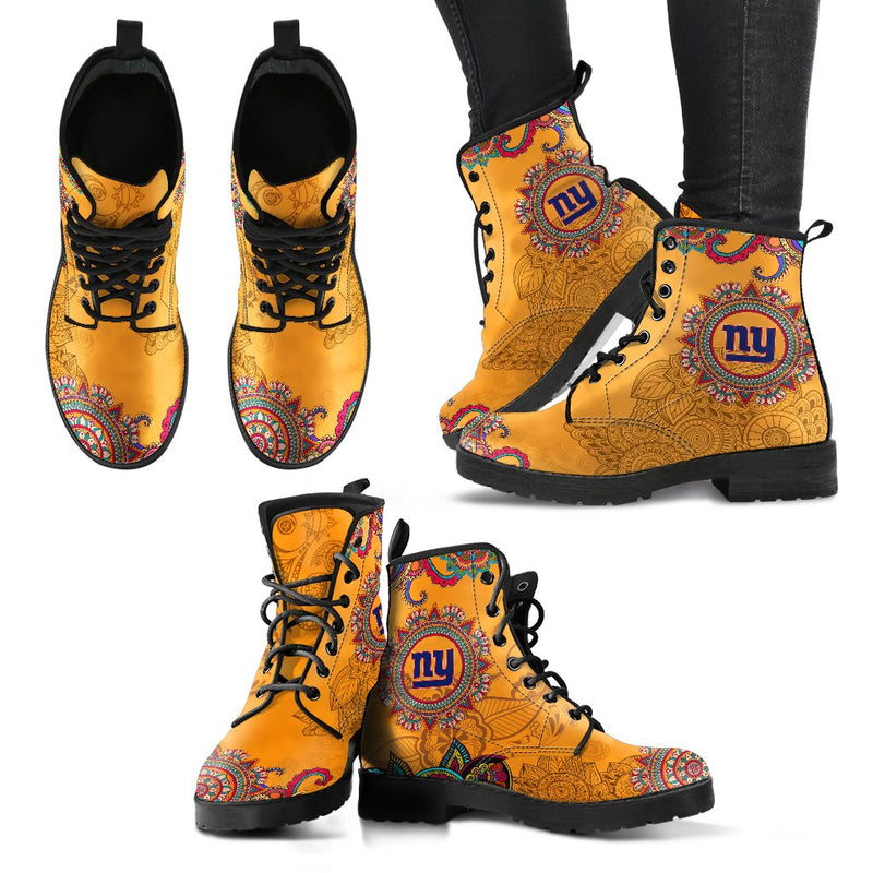 Golden Peace Hand Crafted Logo New York Giants Leather Boots