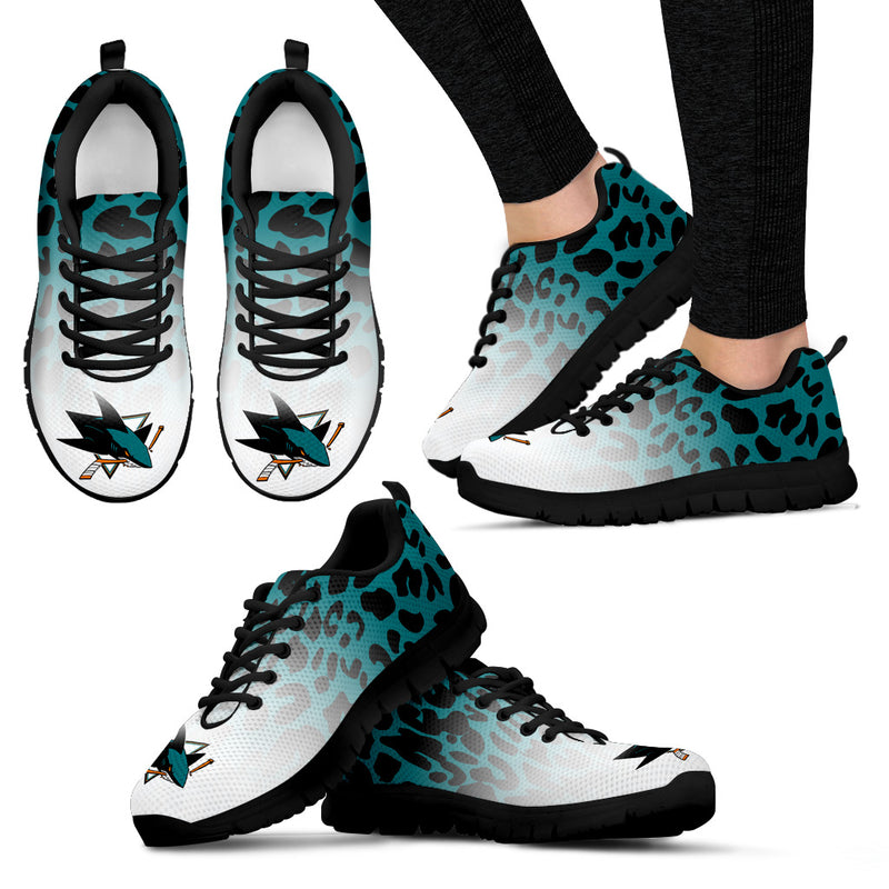 Custom Printed San Jose Sharks Sneakers Leopard Pattern Awesome