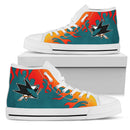 Fire Burning Fierce Strong Logo San Jose Sharks High Top Shoes