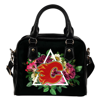 Floral Rose Valentine Logo Calgary Flames Shoulder Handbags