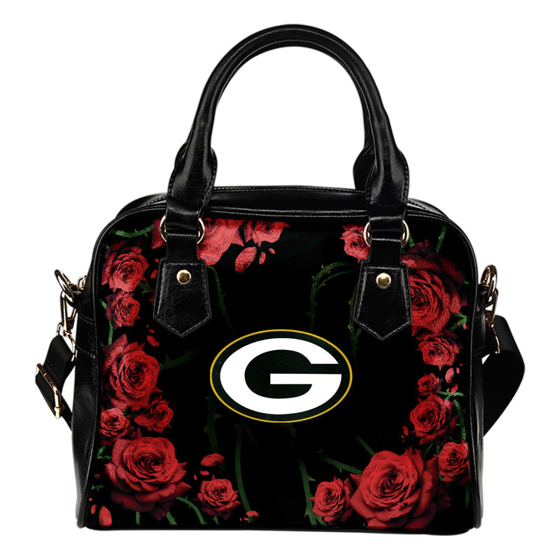 Valentine Rose With Thorns Green Bay Packers Shoulder Handbags