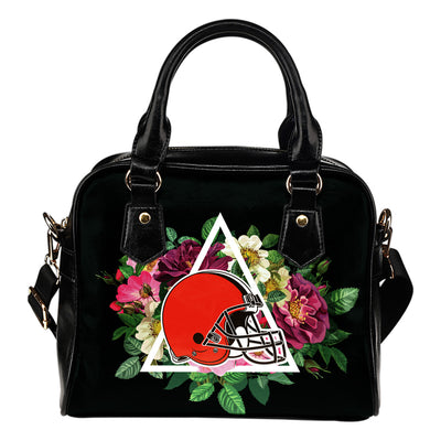 Nice Cleveland Browns Shoulder Handbags Floral Rose Valentine Logo