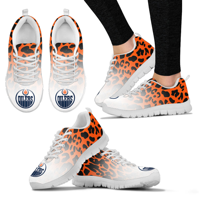 Custom Printed Edmonton Oilers Sneakers Leopard Pattern Awesome