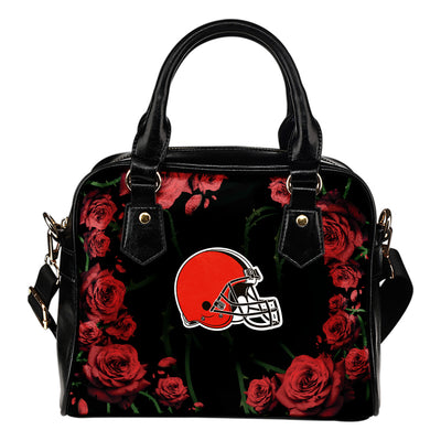 Valentine Rose With Thorns Cleveland Browns Shoulder Handbags