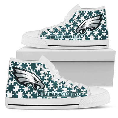 Puzzle Logo With Philadelphia Eagles High Top Shoes