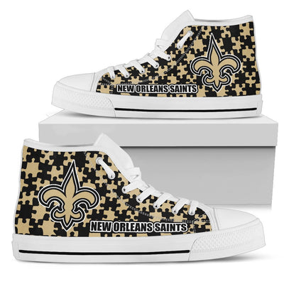 Puzzle Logo With New Orleans Saints High Top Shoes