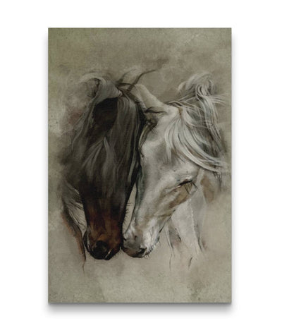 Horse Head Drawing Love Together Horse Canvas Print