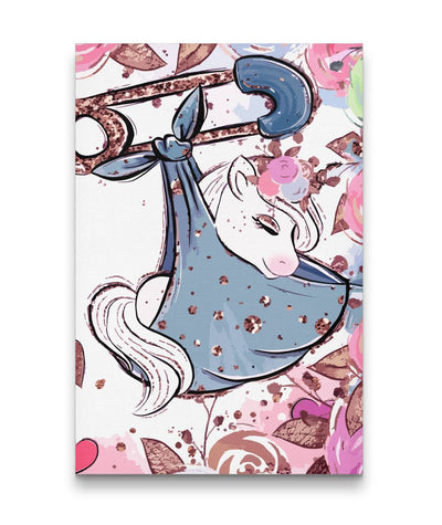 Baby Unicorn Flowers And Heart White Background Canvas Print