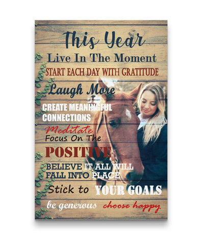 Live In The Moment Choose Happy Girl And Horse Custom Canvas Print