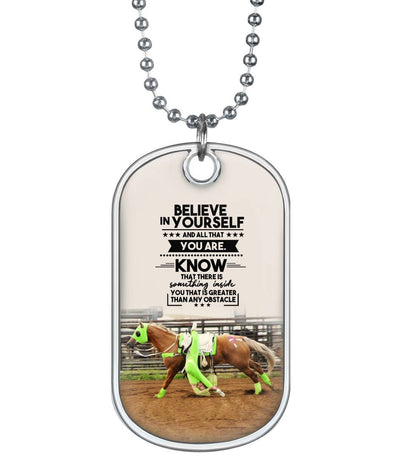 Believe In Yourself Funny Green Horse  Premium Dog Tag