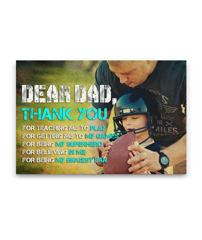 Thank You For Teaching Me To Play Football Father Family Custom Canvas Print