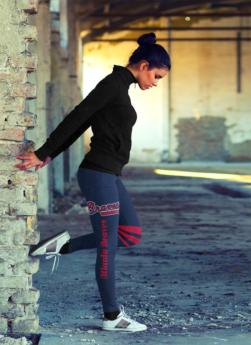 Through Great Logo Spread Body Striped Circle Atlanta Braves Leggings