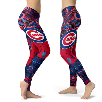 Boho Chicago Cubs Leggings With Fantastic Art