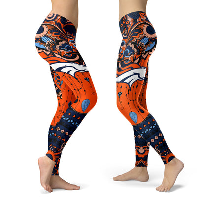 Boho Denver Broncos Leggings With Fantastic Art