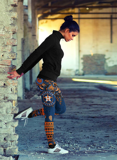 Boho Houston Astros Leggings With Fantastic Art