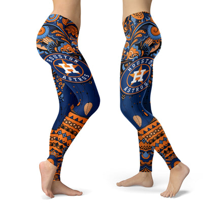 Boho Houston Astros Leggings With Fantastic Art