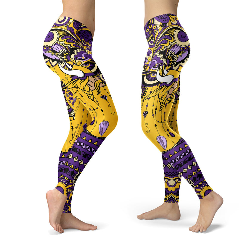 Boho Minnesota Vikings Leggings With Fantastic Art
