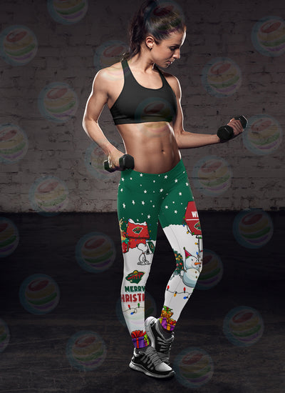 Funny Merry Christmas Minnesota Wild Leggings