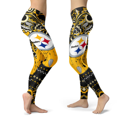 Boho Pittsburgh Steelers Leggings With Fantastic Art