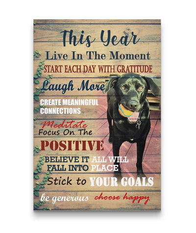 Live In The Moment Choose Happy Black Dog With A Ball Canvas Print
