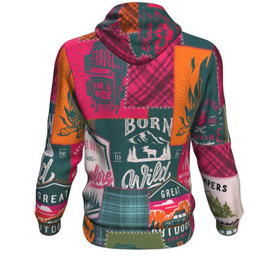 Camping Patchwork Pink Green Pattern All Over Printed Hoodies