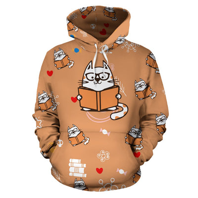Cat And Book All Over Printed Hoodies