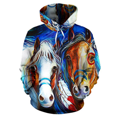 Two Horses Oil Pattern All Over Printed Hoodies
