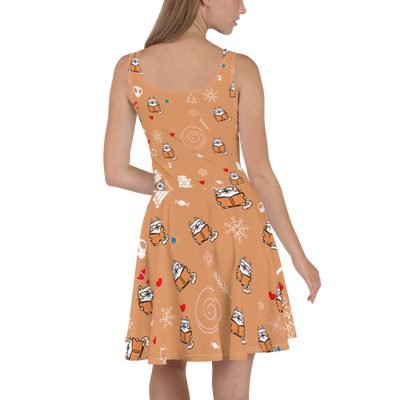 Cat And Book All Over Printed Skater Dresses