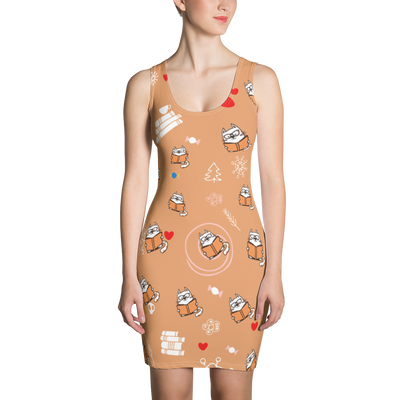 Cat And Book All Over Printed Dresses