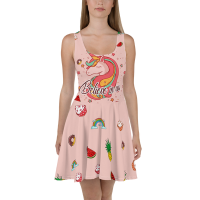 Sweet Rainbow Unicorn All Over Printed Skater Dress